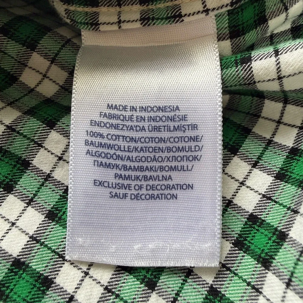 Ralph Lauren Boys Green White Plaid Button Down Shirt Size 5 Long Sleeve Cotton